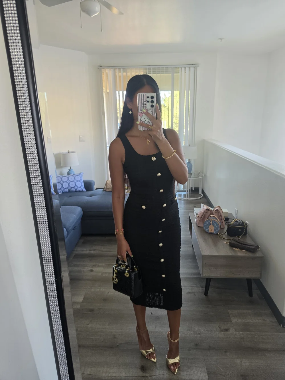 Classic Black Button-Front Midi Dress - Picture 17 of 17